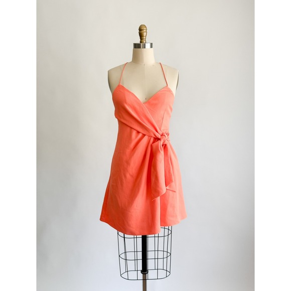 Alice + Olivia Dresses & Skirts - Alice + Olivia Wrap Mini Dress 2 Coral Neon Orange Side Tie Criss Cross Back